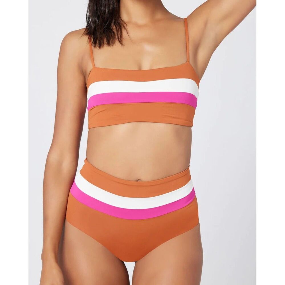 NWOT L*Space Rebel Stripe Bikini Top in Amber Bougainvillea Cream size M